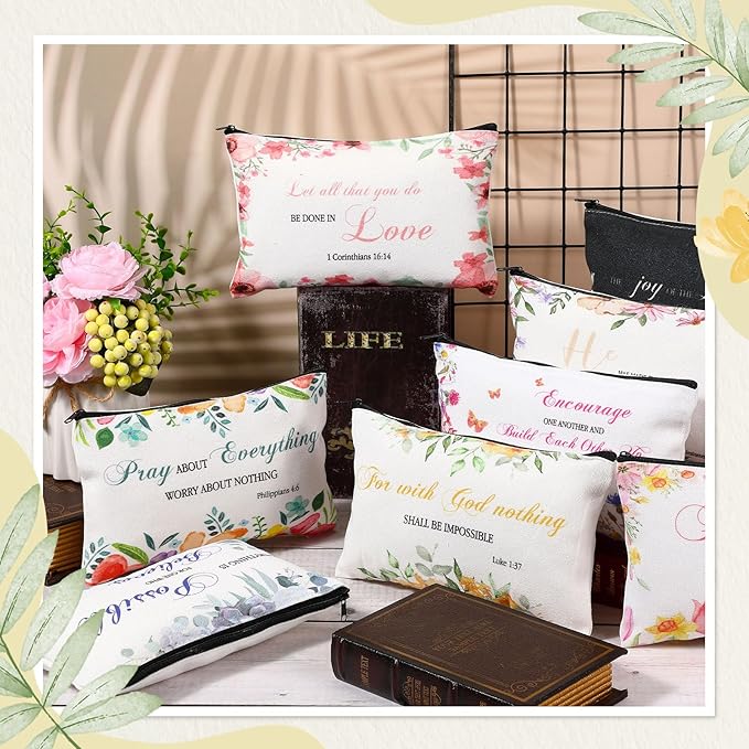 Jetec 30 Pcs Christian Gift for Women Religious Mother's Day Gifts Cosmetic Bags Inspirational Bible Verse Pencil Pouch Makeup Bags with Zipper for Travel Women Mother Sister(Bright Style)