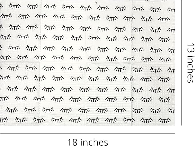 Disposable Lashing Dental Bib | 125 Pack | Size 13x18" inches | Eyelash Extension Supplies | White Bib with Simple Lash Print Design