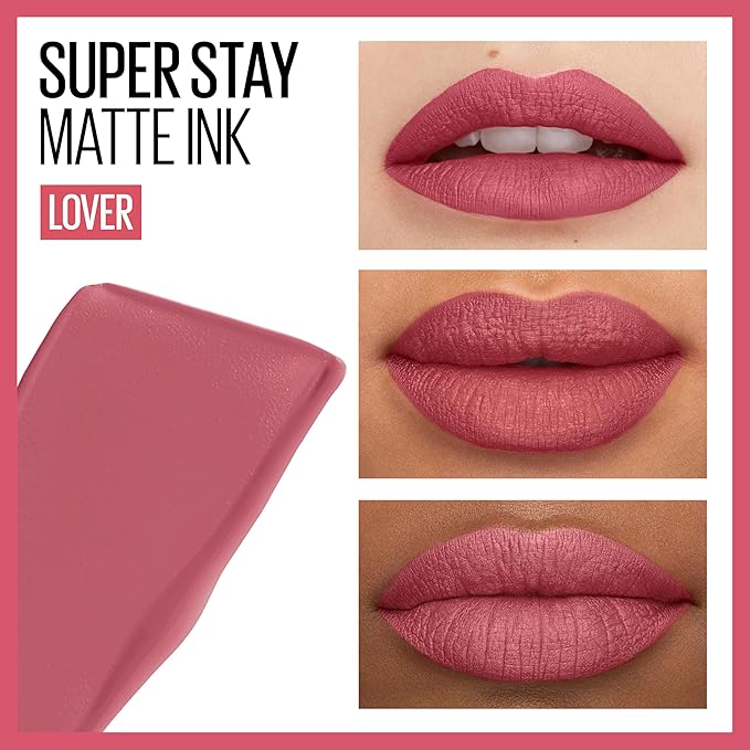 Maybelline Super Stay Matte Ink Liquid Lipstick Makeup, Long Lasting High Impact Color, Up to 16H Wear, Lover, Mauve Neutral, 1 Count, Packaging May Vary