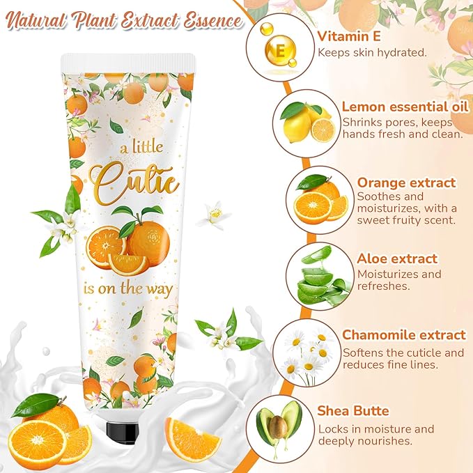 48 Sets Baby Shower Hand Cream Bulk Orange Cutie Baby Shower Favors Bridal Thank You Hand Cream for Guests Travel Size Lotion with Organza Bags