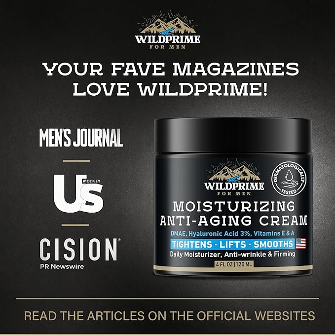 Men's Face Moisturizer Cream - Anti Aging & Wrinkle - Made in USA - Collagen, Hyaluronic Acid, Vitamins E & A, Avocado Oil - After Shave Lotion - Age Facial Skin Care, Day & Night Moisturizing, 4 oz