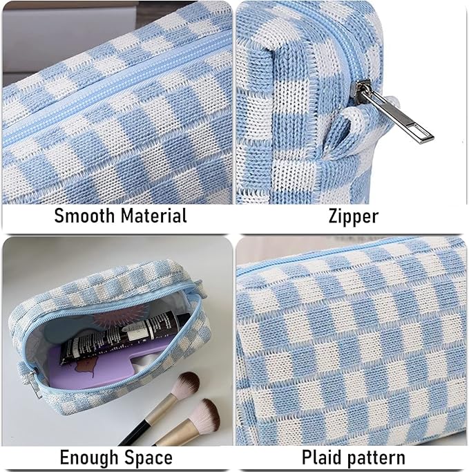 2pcs Checkered Cosmetic Bag, Plaid Makeup Bag for Women, Y2k Accessories Aesthetic Make Up Bag, Large Capacity Pencil Case Makeup Brushes Storage Bag Travel Toiletry Bag Organizer