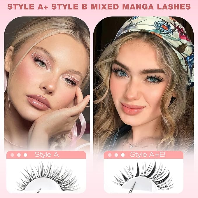 Manga Lash Clusters Kit Wispy Eyelash Clusters & Spiky Individual Lashes Mixed Cluster Eyelash Extensions Kit 10-16mm DIY Lash Extension Kit C Curl Wet Look Anime Cluster Lash Kit