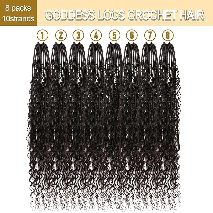8 Packs Goddess Faux Locs Crochet Hair-30 Inch Boho Soft Locs Crochet Hair for Black Women (#1B, 30 Inch(Pack of 8))
