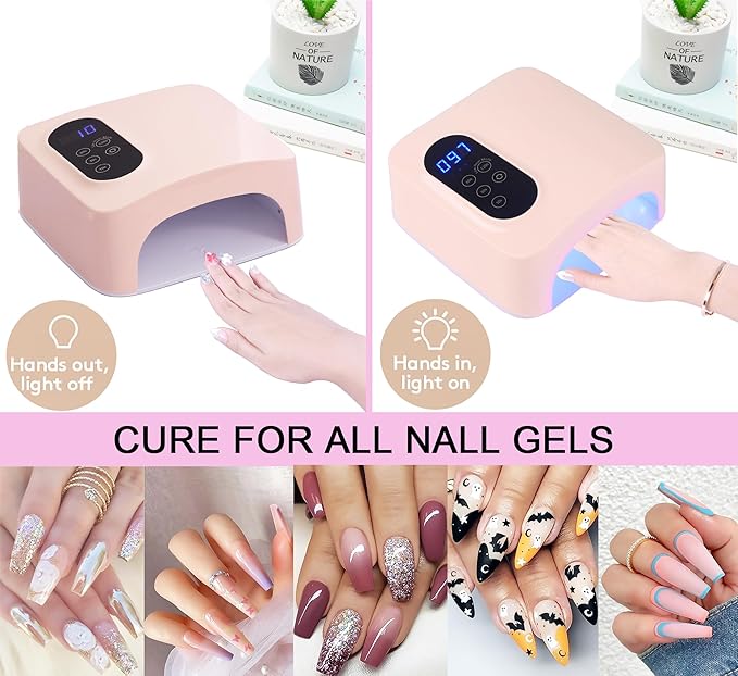 72W Cordless Led Nail Lamp, Rechargeable Nail Dryer, Portable Gel UV Led Nail Light with 4 Timer Setting Sensor, Professional Gel Nail Lights Nail Art Manicure Tools for Home and Salon