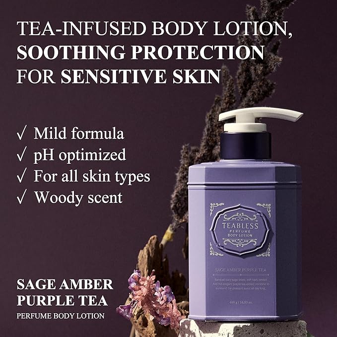 Sage Amber Purple Tea Perfumed Body Lotion, Daily Moisturizer, Body Lotion For Dry Skin & Sensitive Skin, Non-Greasy, Slow Aging, Floral Woody Scent, Korean Skin Care