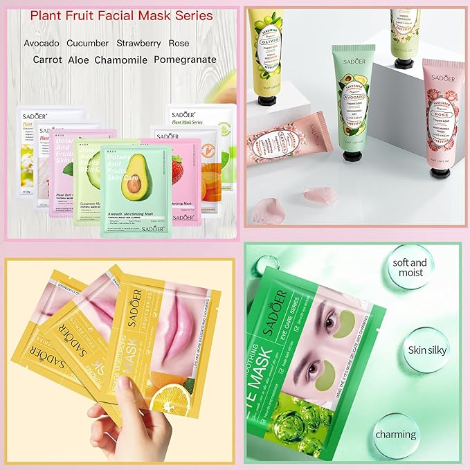 48 Pcs Spa Party Supplies, Facial Masks,Under Eye Patches,Hand Cream, Lip mask,Headband and Organza Bags, Spa Party Favors, Home Spa Sleepover Set for All Skin Type,Gift for Women Mothers Day Gift