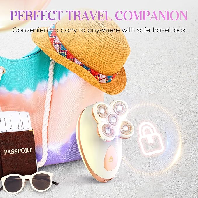 Electric Razors for Women - Painless Body Shavers for Sensitive Skin - 4 in 1 Cordless Lady Trimmer for Women's Leg, Bikini and Face - Waterproof Wet/Dry Remover, Rechargeable, Gold