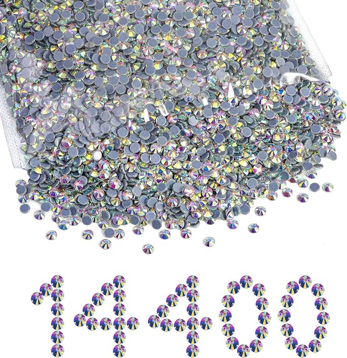 Beadsland Hotfix Rhinestones Bulk, 14400PCS Crystal Hot Fix Rhinestones for Crafts Clothes DIY Decoration, Crystal AB, SS6, 1.9-2.1mm