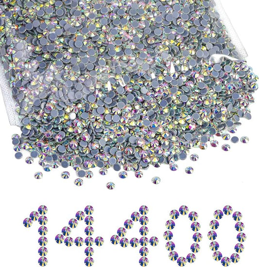 Beadsland Hotfix Rhinestones Bulk, 14400PCS Crystal Hot Fix Rhinestones for Crafts Clothes DIY Decoration, Crystal AB, SS6, 1.9-2.1mm