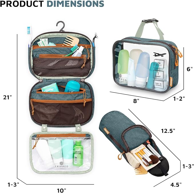 Toiletry Bag Kit Set: Hanging Travel Toiletry Bag + 311 TSA Cosmetic Liquid Bag + Ultralight Accessory Organizer Pouch