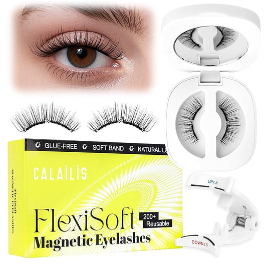 CALAILIS Magnetic Eyelashes with Applicator Upgrade Soft Magnetic Eyelashes Natural Look Reusable Magnet Lashes Kit No Glue Needed Easy to Wear and Remove (M25)