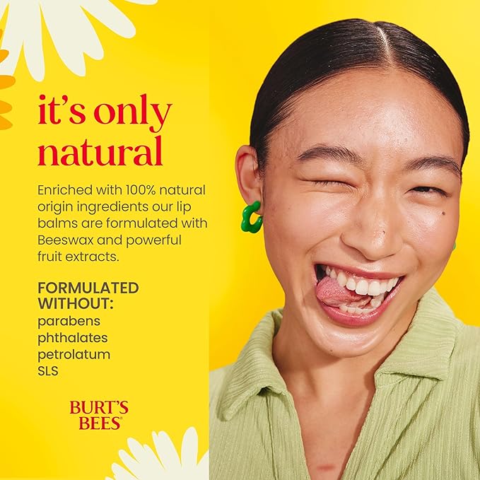 Burt's Bees Beeswax Lip Balm, Lip Moisturizer With Responsibly Sourced Beeswax, Tint-Free, Natural Conditioning Lip Treatment, 4 Tubes, 0.15 oz.