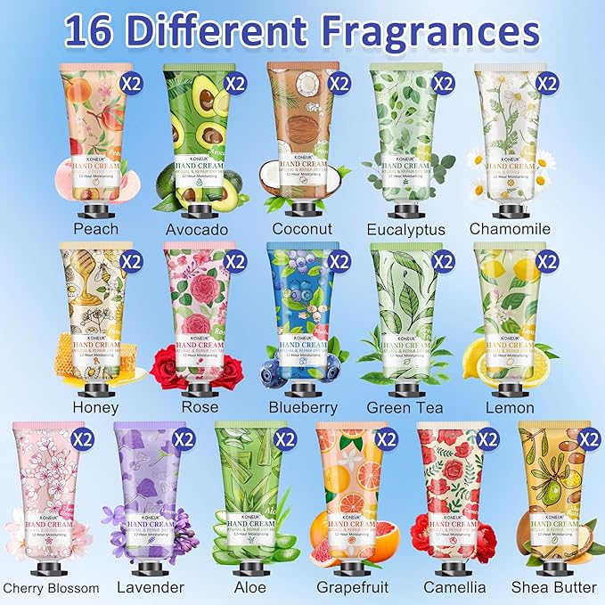 32 Pack Hand Cream Gift for Women, Bulk Hand Lotion Travel Size for Dry Cracked Hands, Mini Moisturizing Hand Cream for Mothers Day Gifts, Thank You Gifts and Teacher Appreciation Gifts