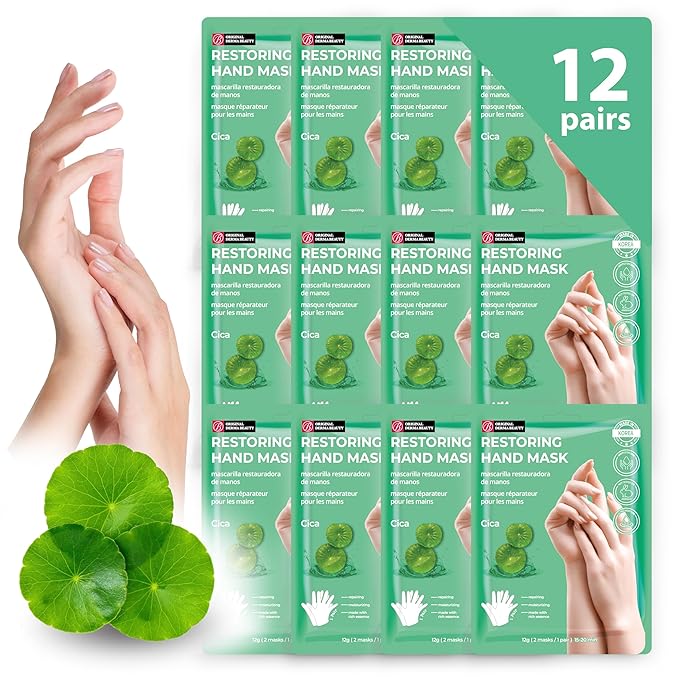 12 Pairs Original Derma Beauty Hand Mask Bulk, Moisturizing Hand Gloves for Dry Hands, Nail Care Essential (Cica)