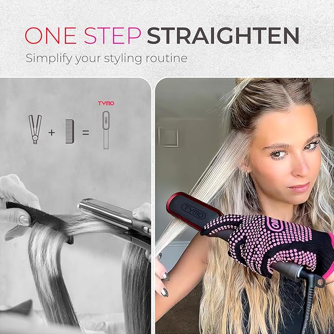 TYMO Ring Plus Ionic Hair Straightener Brush - Straightening Comb with Negative Ions for Women, Titanium Coating, 9 Temp Settings & LED Display, Dual Voltage, Professional Styling Tools
