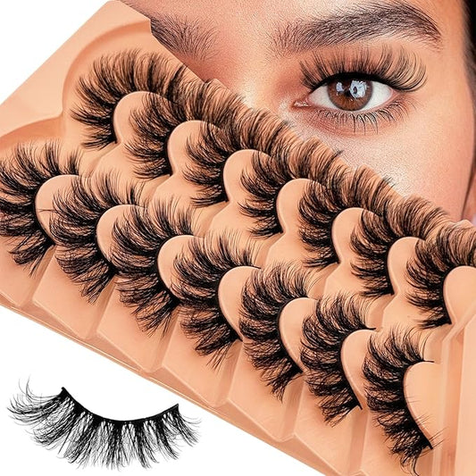 Mink Lashes Fluffy NINGLASH Wispy Lashes False Eyelashes Natural Look Fake Eyelash 15mm Faux 3D Mink Lashes Strips 7 Pairs Fluffy Lash Pack