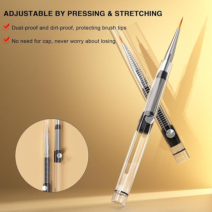 20PCS Nail Art Brushes Set, YIHUALE Push Contact Builder Nail Extension Gel Brush, Gel Polish Art Design Pen Painting Tools, Nail Art Liner Brush and Nail Dotting Pen for Salon, DIY (4+16PCS, White)