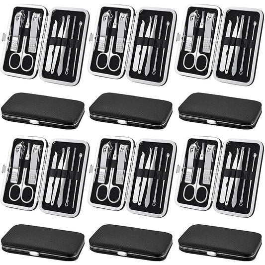 Geosar 12 Sets Manicure Set Nail Clippers Pedicure Kit 8 in 1 Stainless Steel Professional Grooming Kits Nail Care Tools with Travel Case for Men Women(Black)