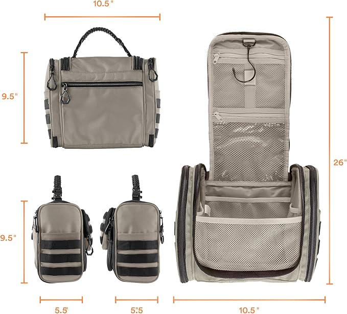 Fitdom Tactical Hanging Toiletry Bag Dopp Kit For Men & Women. Perfect For Travel & Storage for Cosmetic, Clipper, Toothbrush, Shower, Shaving & Grooming Care. Best Overnight Toiletries Organizer Case