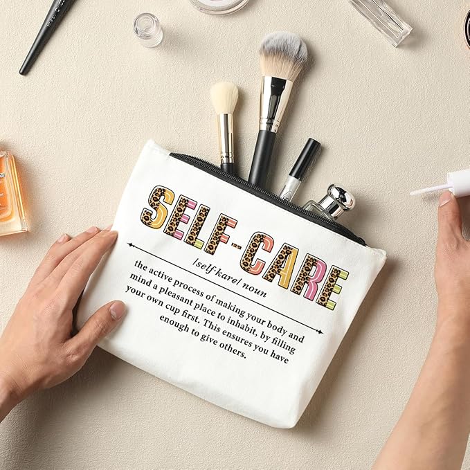 Self Care Makeup Bag - Mental Health & Inspirational Gifts for Women - Birthday Appreciation Thank You Gifts for Female Friend Therapist Mentor Counselor