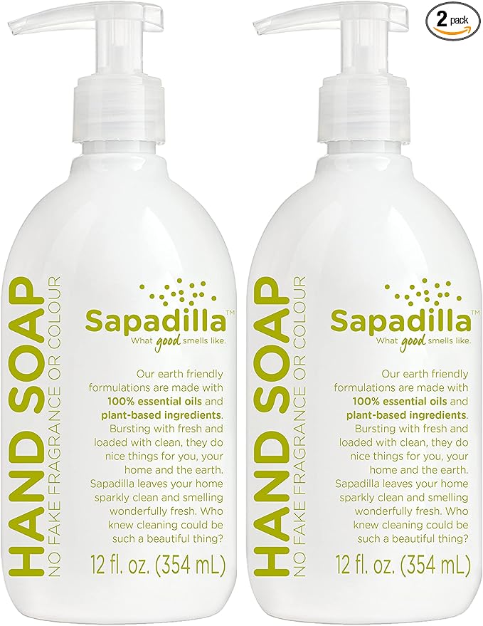 Sapadilla Liquid Hand Soap - Rosemary + Peppermint - Made with 100% Pure Essential Oil Blends, Cleansing & Moisturizing, Aromatic & Fragrant Hand Soap, Plant Based, Biodegradable, 12 Ounce (Pack of 2)