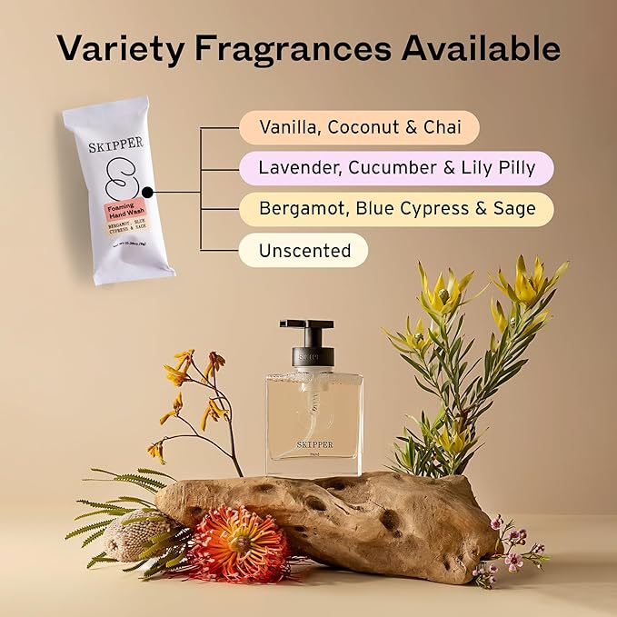 Tirtyl Skipper Foaming Hand Soap Tablet Refills - 12 Pack - 96 fl oz total (12x 8 fl oz) - Rebranded - Compostable Packaging - Bergamot, Blue Cypress & Sage