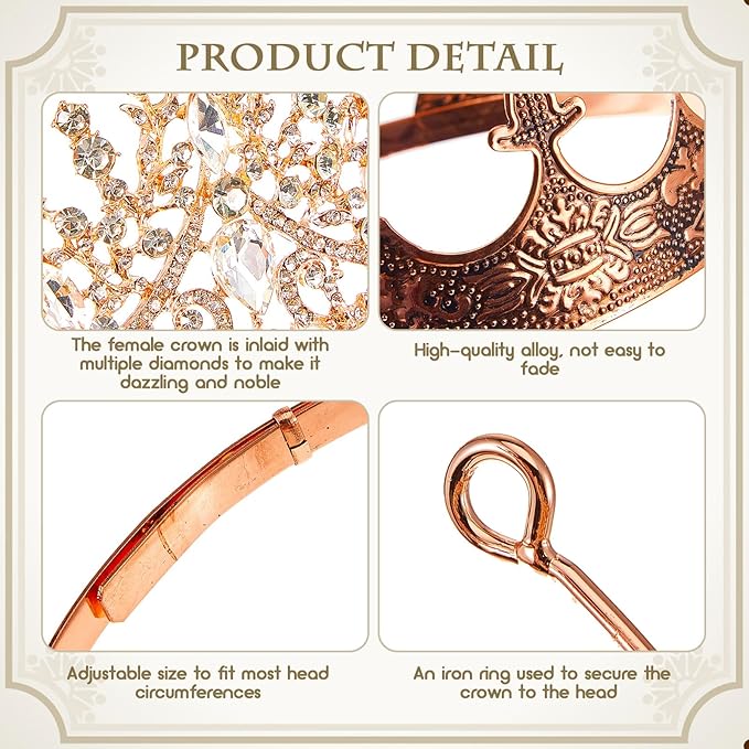 Sureio 2 Pcs Antique Royal King Crown for Men Baroque Queen Crown for 2025 Graduation Prom Party Crystal Tiara Prom Cosplay Birthday Wedding Hair Headband Accessories(Novel Style)