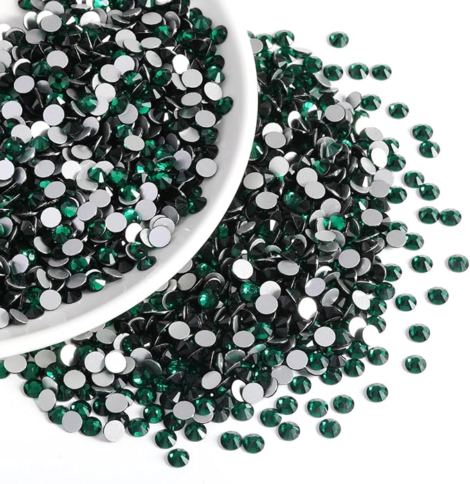 Beadsland Flatback Rhinestones Bulk,14400pcs Green Rhinestones for Nails Crafts Clothes DIY Decoration, Emerald, SS6, 1.9-2.1mm