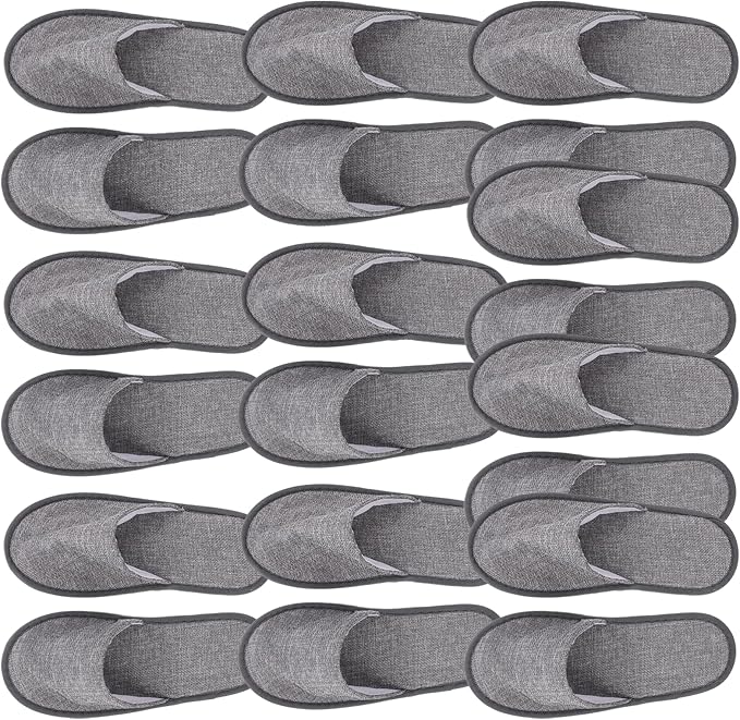 Milisten 20pcs Disposable Cotton Closed Toe Washable Folding Spa Slippers for Guests, Hotels, Office (Grey)