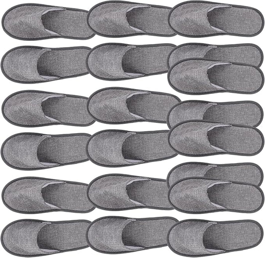 Milisten 20pcs Disposable Cotton Closed Toe Washable Folding Spa Slippers for Guests, Hotels, Office (Grey)