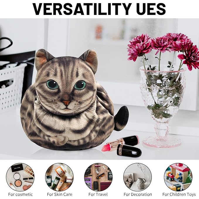 Drawstring Makeup Bag, Cat Makeup Bag, Travel Makeup Organizer, Cosmetic Pouch Bag, Cat Gift for Women, Lay Flat Makeup Bag Gifts for Cat Lovers(2-pack)