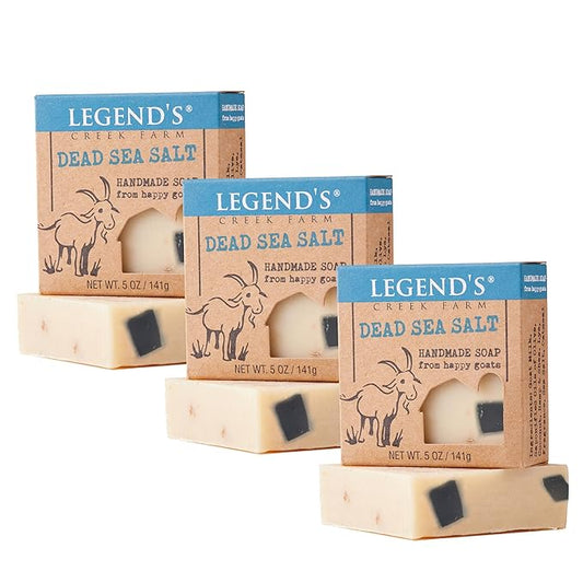 Legend's Creek Farm Goat Milk Soap - Cleansing Moisturizing Soap Bar for Hands and Body - 5 Oz Creamy Lather, Nourishing, Gentle Natural Soap for Sensitive Skin (Dead Sea Salt, Pack of 3)