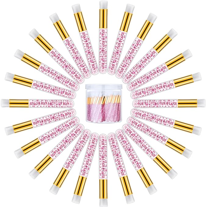 80 Pcs Lash Shampoo Brushes with Container Pink Eyelash Cleaning Bulk Glitter Eyelash Extension Cleansing Crystal Facial Cosmetic Lash Shampoo Brushes Blackhead Removing
