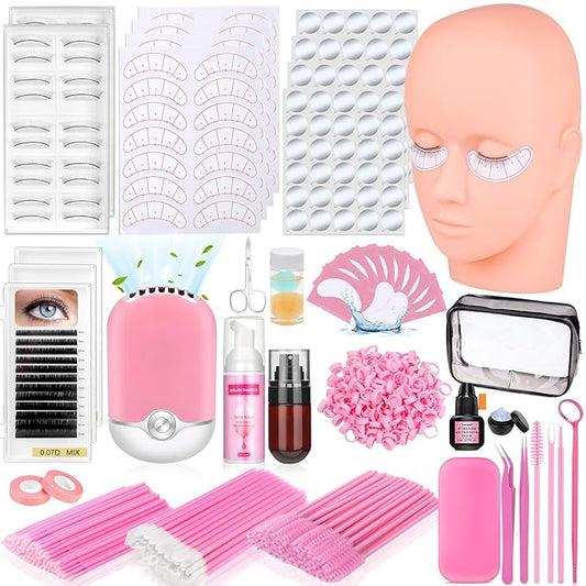 404 Pcs Professional Lash Extension Supplies Kit with Lash Clusters,Lash Fan, Extension Glue,Eyelash Remover,Tweezers, Eyelash Extension Kit for Beginners