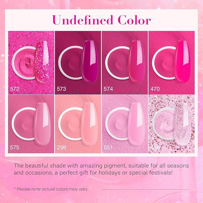 AZUREBEAUTY Dip Powder Nail Starter Kit with Matte Coat, 8 Hot Pink Glitter Neon Summer Color, Dipping Powder Liquid Set with Base/Top Coat/ Activator/10 Nail Sticks Salon at Home