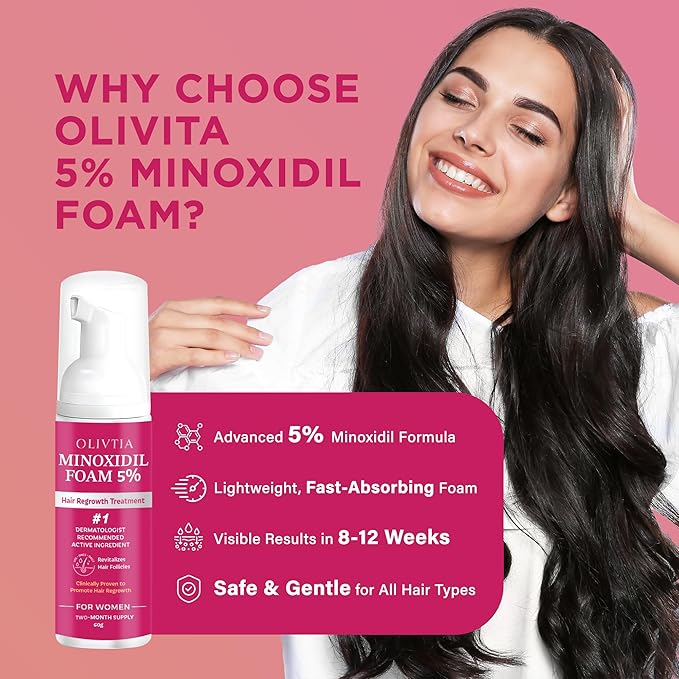 5% Minoxidil Foam for Women Hair Growth: Extra Strength Hair Regrowth Treatment – Revitalize Hair Follicles & Regrow Thicker, Fuller Hair – Hair Loss Solution
