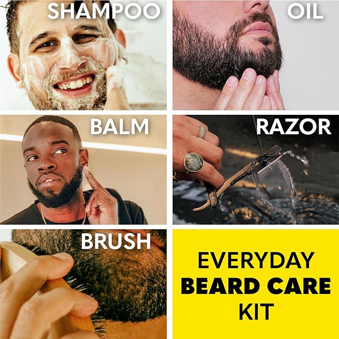 Beard Club Mens Grooming Kit, Beard Kit for Men - Style, Moisturize and Grow a Healthier Beard - Straight Edge Razor, Beard Shampoo, Cedar Beard Balm and Beard Oil, Boar Bristle Beard Brush - Gift Kit