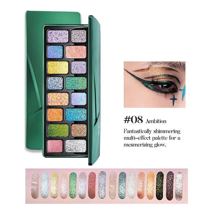 16-Color Eyeshadow Palette Shimmering Multi-Effect Tones Waterproof for a Mesmerizing Glow #08 Ambition