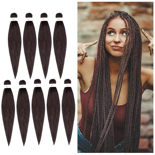 BNG 3X Pre-Stretched Braiding Hair, 28" Professional Itch Free Synthetic Fiber Braids Hair Extensions for Easy Braid, 3 PACKS (9 bundles), (#4 Light Brown)