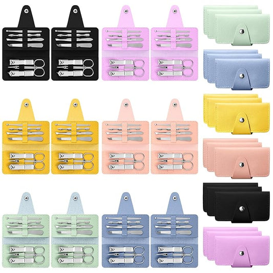30 Set Manicure Kit Bulk Nail Clippers Kit 7 in 1 Mini Nail Clippers Stainless Steel Professional Nail Care Pedicure Kit with Travel Bag Grooming Kit for Valentine Women Men Home(Soft Color,Simple)