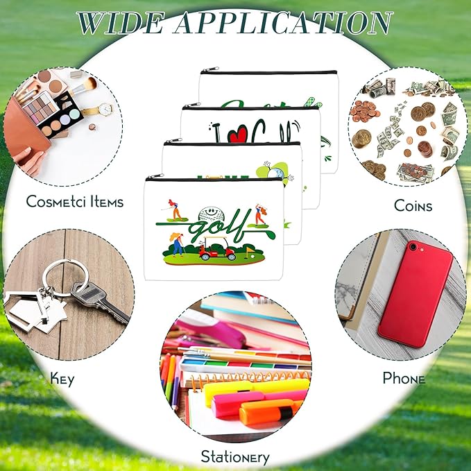 Eccliy 20 Pcs Golf Makeup Bag Golfer Cosmetic Bag Canvas Gifts Golf Accessories for Girls Toiletry Pouch with Zipper for Women Team Party (9 x 7 Inch)