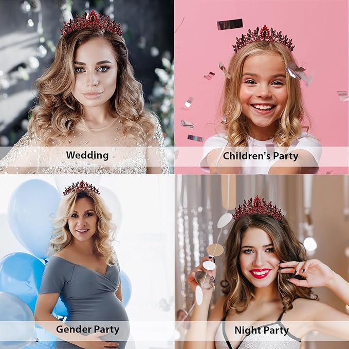 LIMELIA Women's Tiara for Henna Wedding Party|Glitter Hair Accessories for Bridal Birthday Pageant Prom Halloween Cos-play Christmas Party|Danver-Burgundy