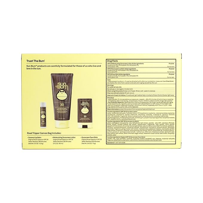 Sun Bum Road Tripper | Travel Sized Sun Care Pack with Sunscreen Lotion, Face Stick, and Lip Balm | SPF 30 Broad Spectrum UVA/UVB Protection | TSA Friendly