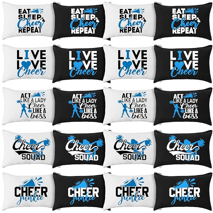 Pinkunn 20 Pcs Cheer Makeup Bags Bulk Cheerleader Gifts for Women Canvas Cheer Cosmetic Pouch Toiletry Zipper Makeup Case Cheerleading Portable Travel Pouch Team Accessories(Blue)