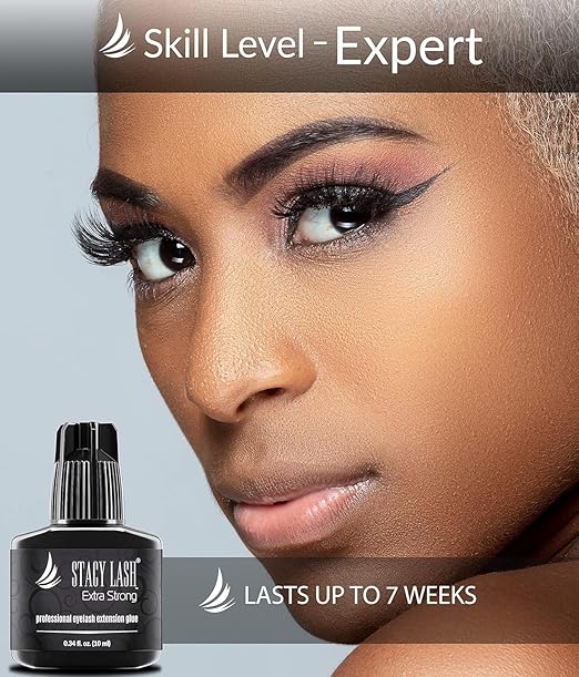 Extra Strong Eyelash Extension Glue Stacy Lash (0.34 fl.oz / 10 ml) / 0.5-1 Sec Dry/Retention – 8 Weeks/Black Adhesive/Professional Supplies