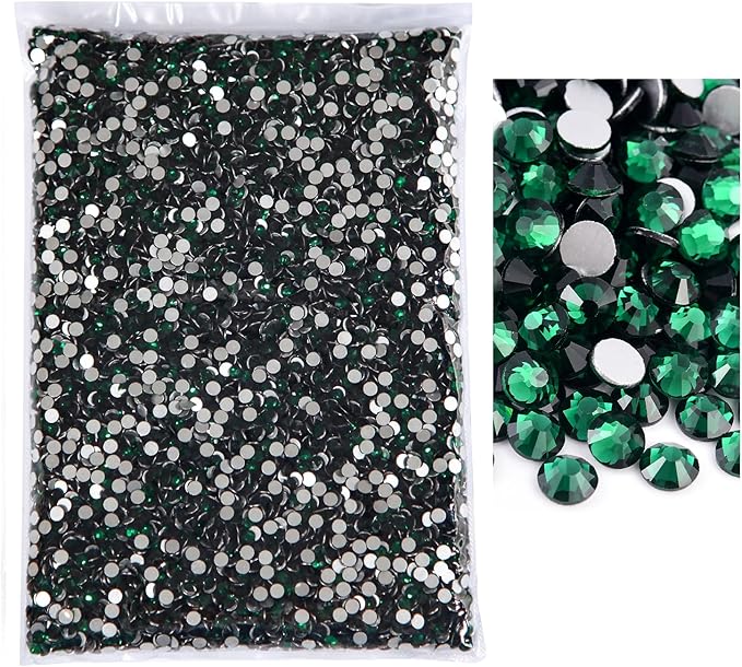 Blinginbox Flatback Rhinestones Bulk,14400pcs Crystal Round Loose Gemstones Glass Rhinestones for Crafts Makeup Nail Art Clothes Shoes DIY Decorations(SS20,4.6-4.8mm,Emerald)