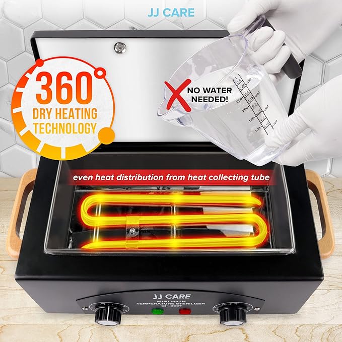 JJ CARE Dry Heat Sterilizer for Metal Tools, 1.8L High Temp Sterilizer for Nail Tools with Timer, Stainless Steel Nail Tool Sterilizer, Auto-Shut Off Sterilization Machine, Nail Sterilizer Machine