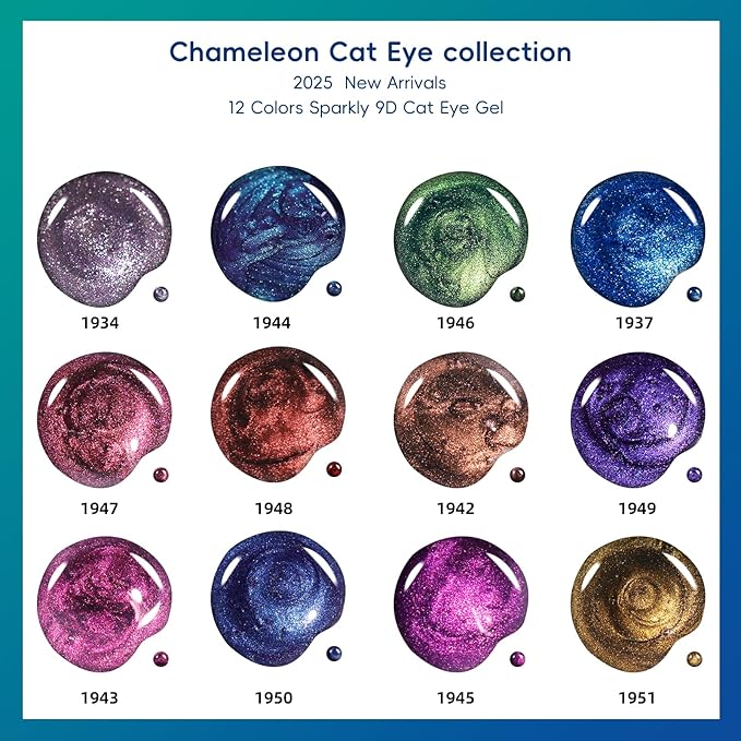 Clara Colors Cat Eye Gel Nail Polish Kit with UV Light, 12 Colors Upgraded 9D Magnetic Gel Nail Polish Galaxy Chameleon Effect Glitter Gel Nail Polish Kit with Magnet Stick Base Top Coat Tools