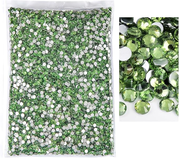 Blinginbox Flatback Rhinestones Bulk,14400pcs Crystal Round Loose Gemstones Glass Rhinestones for Crafts Makeup Nail Art Clothes Shoes DIY Decorations(SS10,2.7-2.9mm,Lt.Peridot)